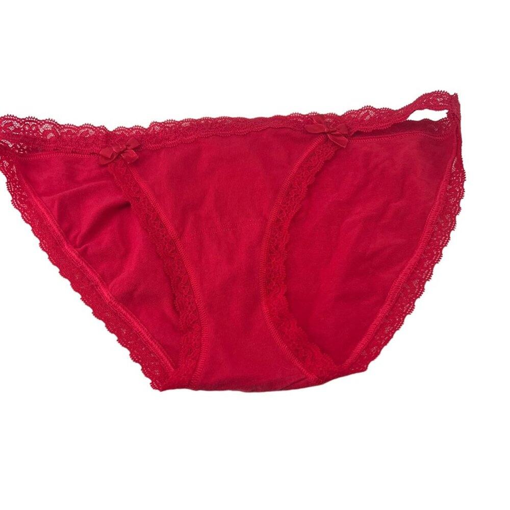 Victoria's Secret Lace Trim Red String Bikini Panty Small
